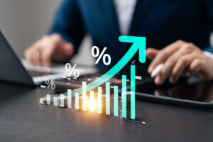 A chart showing an upward arrow symbolizing growth.